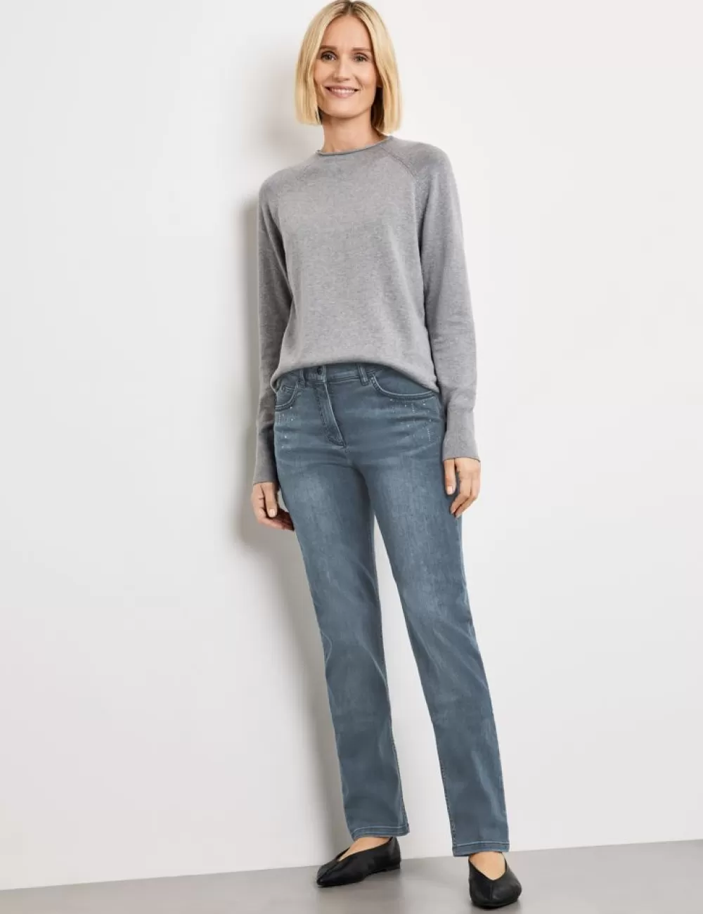 GERRY WEBER Best4Me Slimfit Denim Sateen Ze Zdobieniem Z Kamykow Clearance