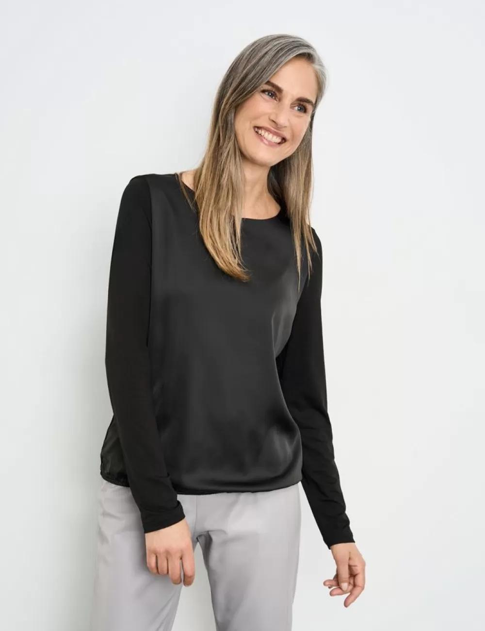 GERRY WEBER Bluzka Z Roznych Materialow Z Elastycznym Dolem Store