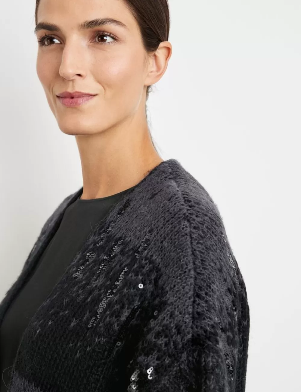 GERRY WEBER Dlugi Rozpinany Sweter Z Krotkim Rekawem I Zdobieniem Z Cekinow Best