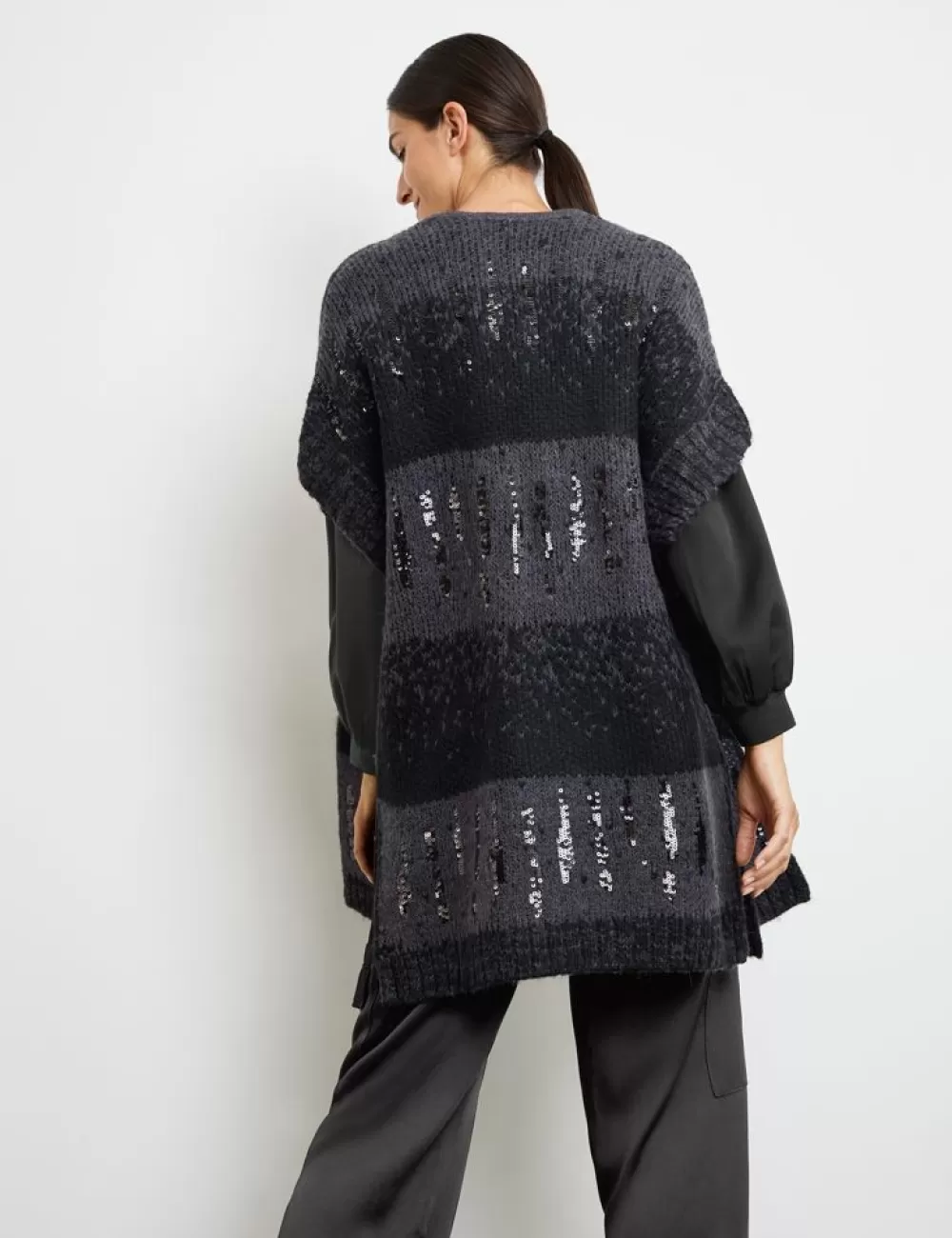 GERRY WEBER Dlugi Rozpinany Sweter Z Krotkim Rekawem I Zdobieniem Z Cekinow Best