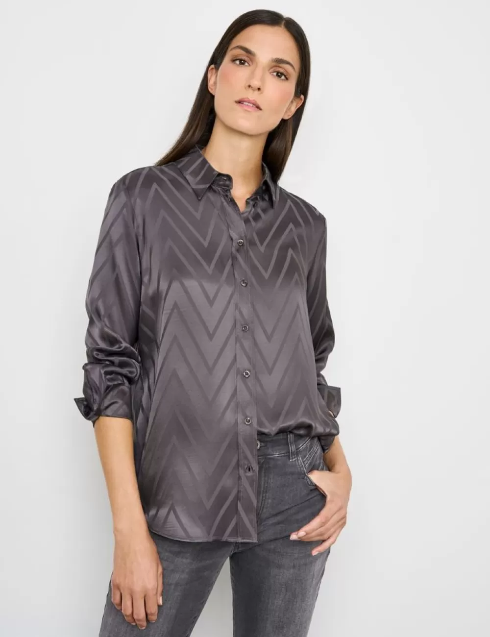 GERRY WEBER Zwiewna, Satynowa Bluzka W Graficzne Linie Shop